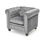 Szary pikowany fotel wypoczynkowy glam