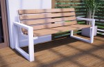 Nowoczesna ławka ogrodowa z oparciem biały + dąb 150 cm