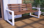 Miejska ławka parkowa, ogrodowa 150 cm drewniana, brąz z białym
