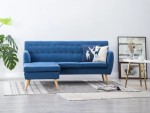 Niebieski narożnik do salonu, sofa narożna dwustronna