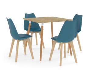 Stół do jadalni z krzesłami na drewnianych nóżkach turkus