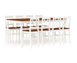 Drewniany stół do jadalni z krzesłami biel/brąz