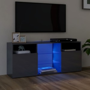 Komoda pod TV szary połysk z oświetleniem LED