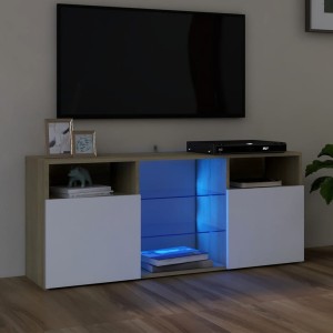 Szafka RTV z półkami i LED dąb sonoma/biały