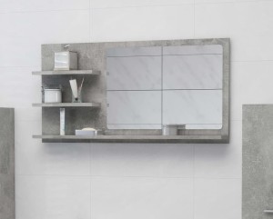 Wiszące lustro łazienkowe z półkami beton