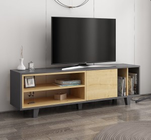 Szafka pod TV z półkami antracyt/dąb 160 cm