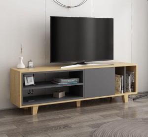 Modernistyczna komoda pod TV z półkami dąb+antracyt 160 cm