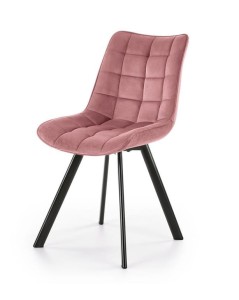 Metalowe krzesło do jadalni z pikowaną różową tapicerką