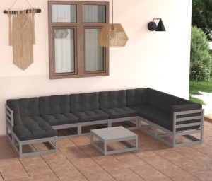 Ogrodowe meble wypoczynkowe z drewna szare + poduszki