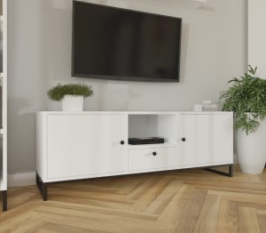 Biała loftowa szafka telewizyjna z półkami