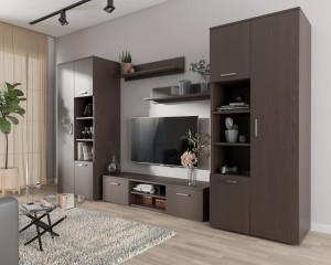 Zestaw mebli do salonu z szafką RTV i szafami wenge