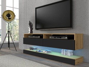 Wiszące szafki RTV z półkami dąb artisan/czarny 160 cm