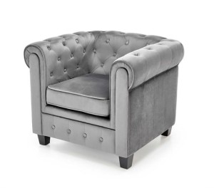 Szary pikowany fotel wypoczynkowy glam