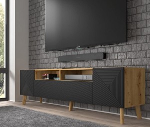 Długi stolik RTV na nóżkach artisan z czarnym