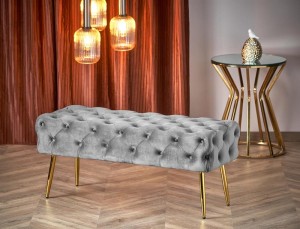 Tapicerowana szara ławka pufa w stylu glam