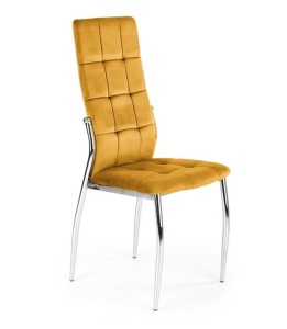 Chromowane krzesło z musztardową tapicerką