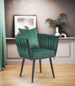 Zielony fotel pleciony do jadalni krzesło