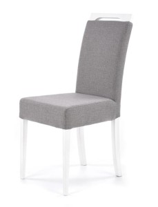 Białe drewniane krzesło z szarą tapicerką