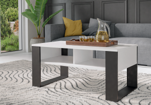 Biała ława w stylu loft z półkami