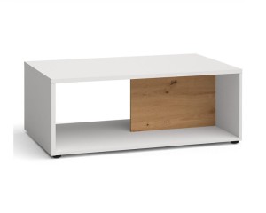 Biała ława kawowa do salonu z dębem artisan