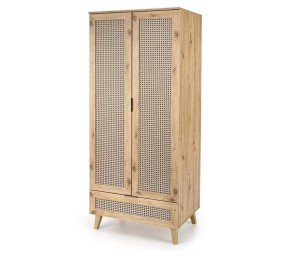 Dwudrzwiowa szafa z półkami i drążkiem boho