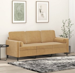 Beżowa sofa trzyosobowa aksamit