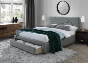 Szare łóżko z szufladą na pościel 160x200 cm