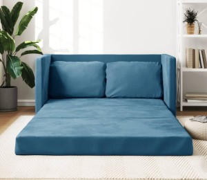 Niebieska sofa podłogowa z poduszkami