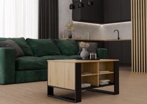 Ława do salonu z półkami loft
