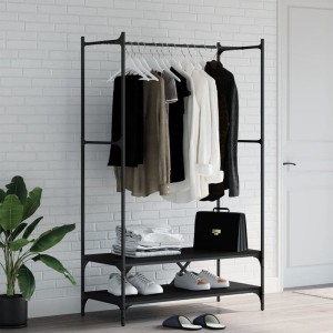 Czarna otwarta garderoba z półkami loft