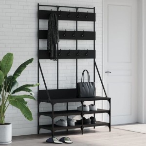 Czarny wieszak do przedpoju z półkami loft