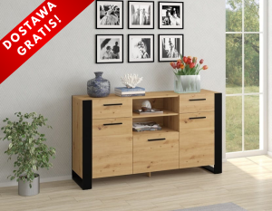 Komoda z półkami i szufladami w stylu loft 155cm