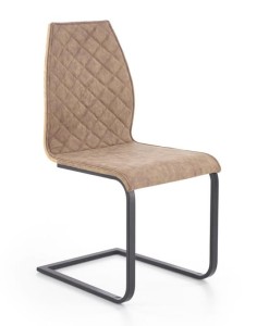 Brązowe krzesło tapicerowane ekoskóra sklejka dąb