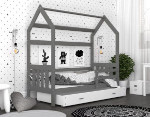 Szare łóżko domek dla dzieci z barierką 160x80 cm