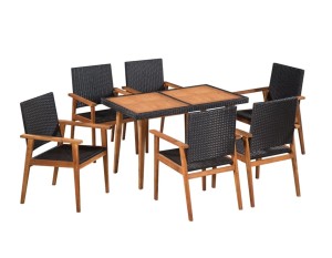 Drewniany zestaw mebli ogrodowych - stół z krzesłami, rattan