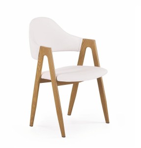 Krzesło do jadalni biała ekoskóra + dąb miodowy