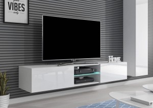 Długa wisząca szafka pod TV 180 cm, komoda RTV biały połysk