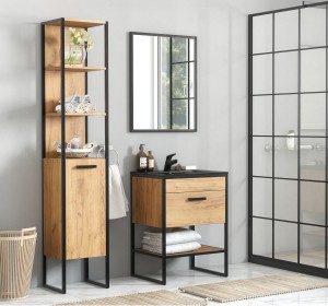 Industrialny komplet mebli łazienkowych loft + umywalka, dąb craft