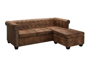 Brązowa sofa narożna ekoskóra zamsz