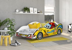 Łóżko dziecięce żółte auto z materacem 180x90 cm