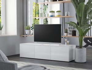 Biała szafka pod TV z szufladami 120 cm, wysoki połysk