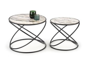 Okrągłe stoliki kawowe marmur, zestaw dwóch ław loft
