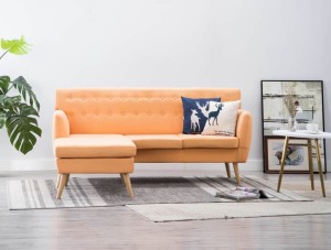 Pomarańczowa sofa wypoczynkowa, narożnik do salonu