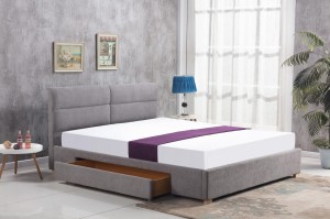 Szare łóżko z zagłówkiem i szufladą 160x200
