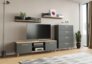Komoda z szufladami w zestawie z szafką RTV antracyt/artisan