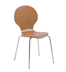 Drewniane krzesło ze sklejki na metalowych nogach