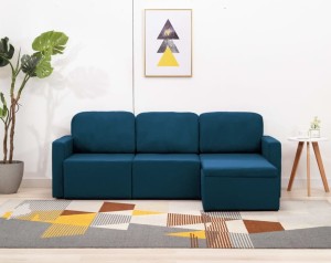 Niebieska kanapa rozkładana, sofa narożna modułowa