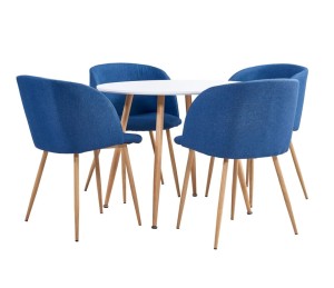 Okrągły stół w komplecie z niebieskimi krzesłami