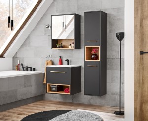 Wiszące meble łazienkowe z umywalką i lustrem 60 cm