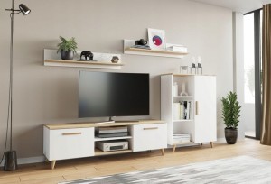 Komplet mebli z komoda i szafką RTV biel/artisan